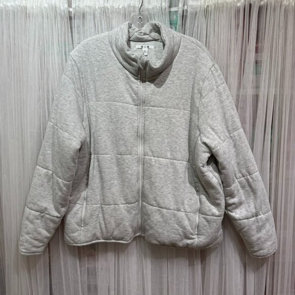 Three Dots Women’s Full Zip Quilted Jacket Gray Heather Size XL Cozy Athleisure - Picture 1 of 13